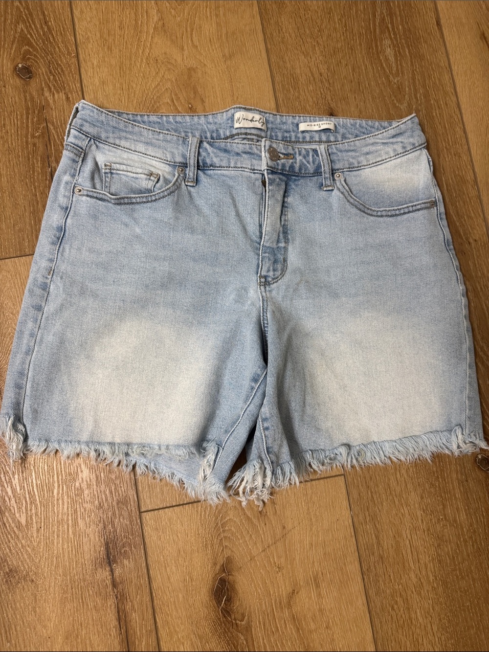 Wonderly Light Blue Frayed Hem Denim Shorts